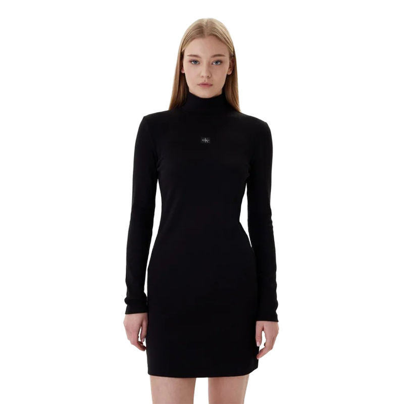 Ženska haljina Calvin Klein ls woven label 2x2 rib mini dres