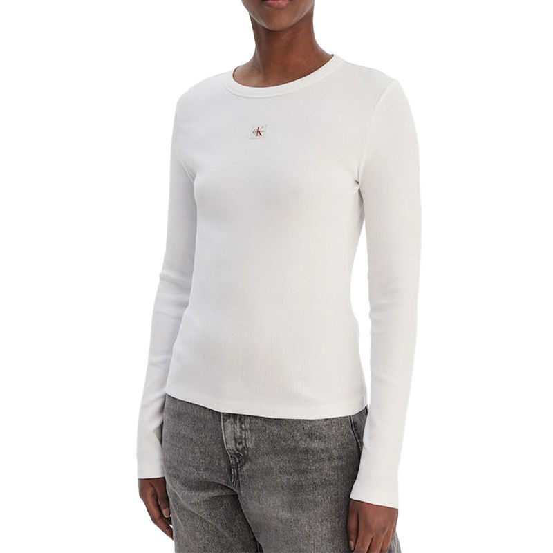 Ženska majica Calvin Klein ls woven label 2x2 rib crew top