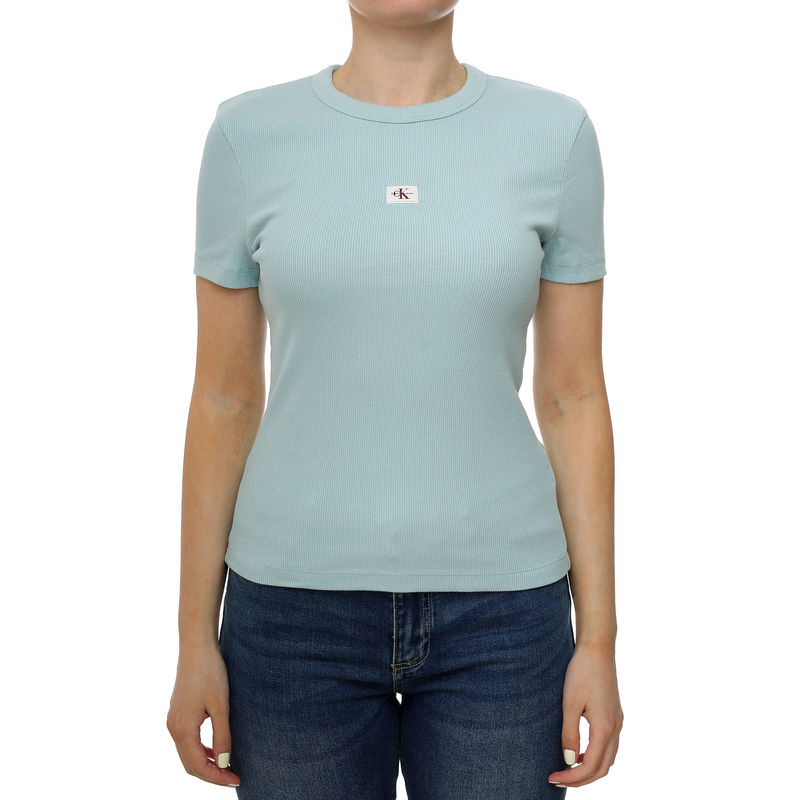 Ženska majica Calvin Klein WOVEN LABEL RIB FITTED TEE