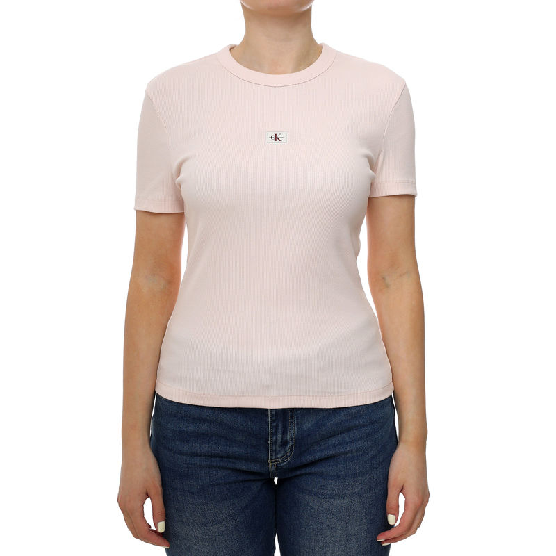 Ženska majica Calvin Klein WOVEN LABEL RIB FITTED TEE