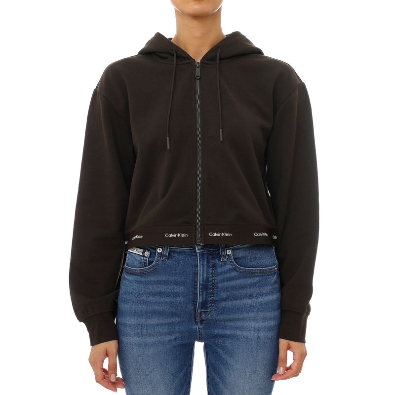 Ženski duks Calvin Klein ls terry logo waist cropped fz h