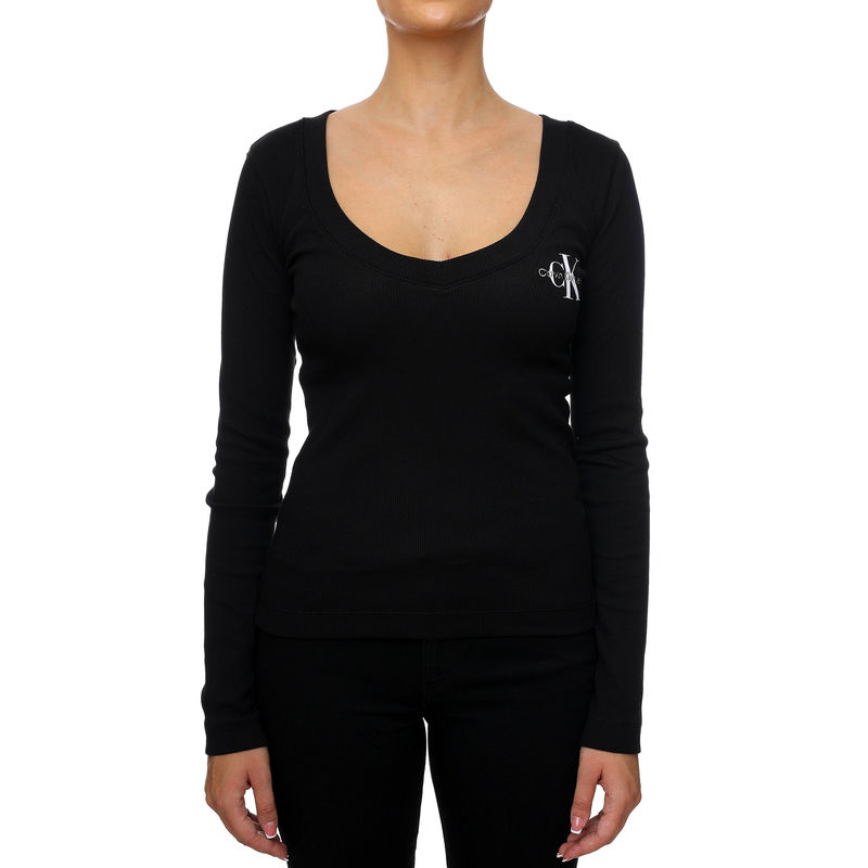 Ženski duks Calvin Klein Rib V-Neck Monologo Long Sleeve