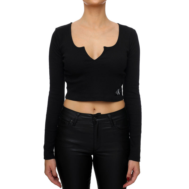 Ženski duks Calvin Klein Split Collar Rib Long Sleeve