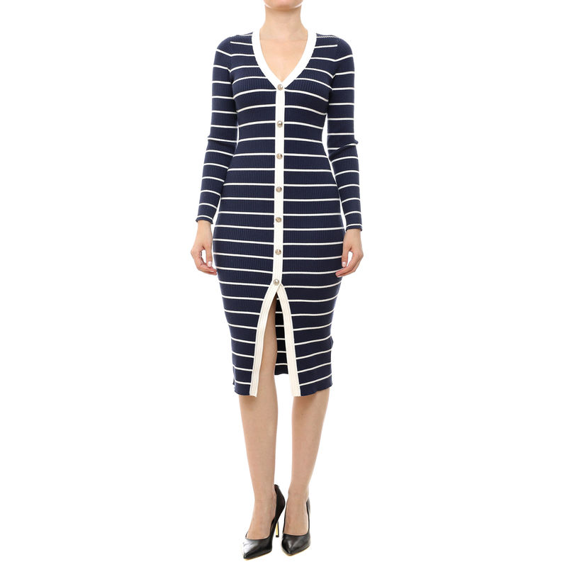 Ženska haljina Guess LS VN STRIPED ANDREA MIDI DRS